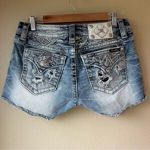 Miss Me Blue Jean Shorts with Vintage Fading